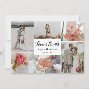 Love and Thanks 6 Photo Collage Wedding Thank You Card