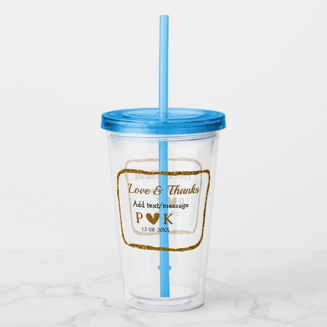 Love and thanks add couple name golden black weddi acrylic tumbler (Front)