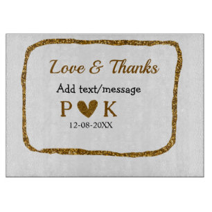 Love and thanks add couple name golden black weddi cutting board
