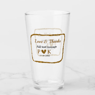 Love and thanks add couple name golden black weddi glass