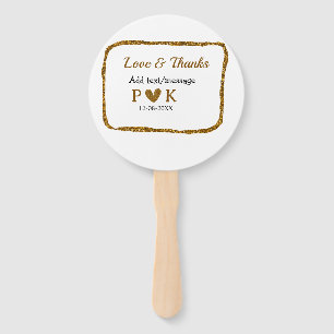 Love and thanks add couple name golden black weddi hand fan