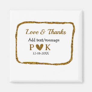 Love and thanks add couple name golden black weddi magnet