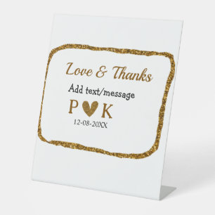 Love and thanks add couple name golden black weddi pedestal sign