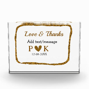 Love and thanks add couple name golden black weddi photo block