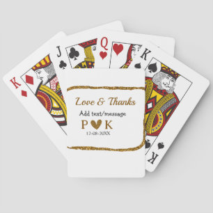 Love and thanks add couple name golden black weddi playing cards