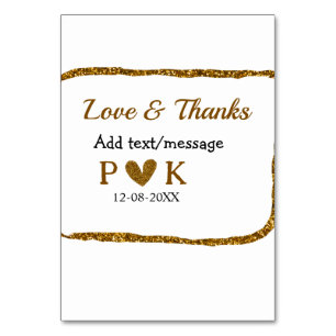 Love and thanks add couple name golden black weddi table number