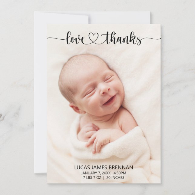 Love and Thanks Baby Birth Announcement Photo Card (Front)