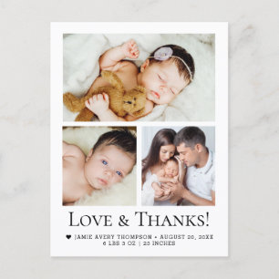 Love and Thanks Baby Girl Photo Birth announcement Postcard