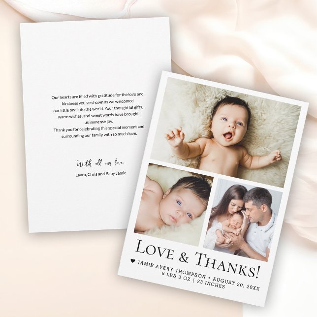 Love and Thanks Baby Photo Birth announcement (Custom photo collage baby birth announcement love and thanks cards.)