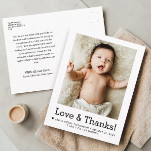 Love and Thanks Baby Photo Birth announcement Postcard