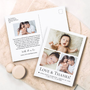 Love and Thanks Baby Photo Birth announcement Postcard