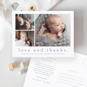 Love and Thanks Baby Photo Birth Announcement Postcard