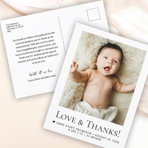 Love and Thanks Baby Photo Birth announcement Postcard