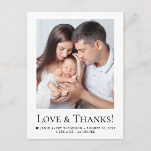 Love and Thanks Baby Photo family announcement Postcard