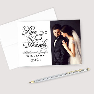 Love and Thanks Black and White Wedding Photo Thank You Card