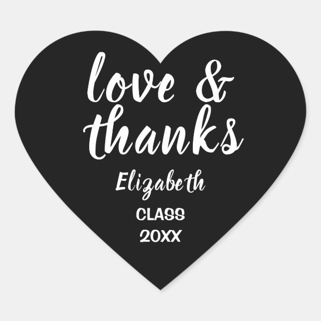 Love and Thanks Black Graduation Heart Sticker (Front)