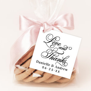 Love and Thanks Black Script Monogram Wedding Favour Tags