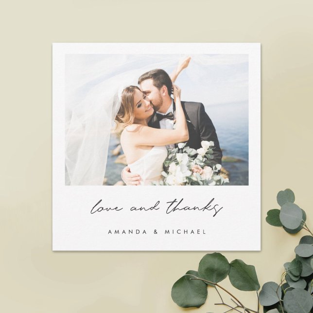 Love and Thanks Black White Border Photo Wedding  Thank You Card (Creator Uploaded)