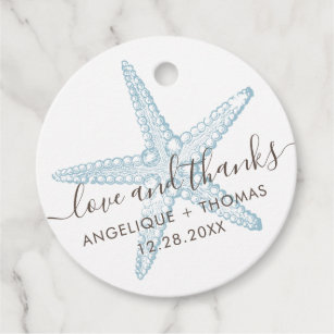 Love and Thanks Blue Starfish Beach Wedding Favour Tags