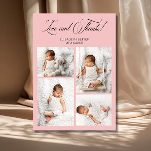 Love and Thanks Blush Pink 4 Baby Photos Thank You Card