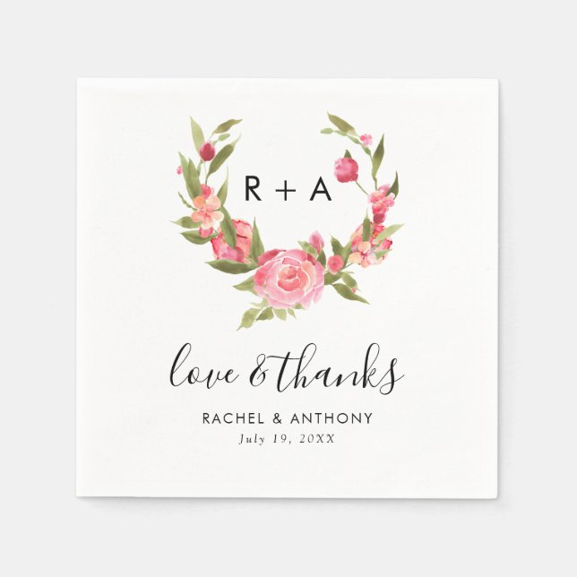 Love and Thanks Boho Monogram Wedding Dusty Rose Napkin (Front)