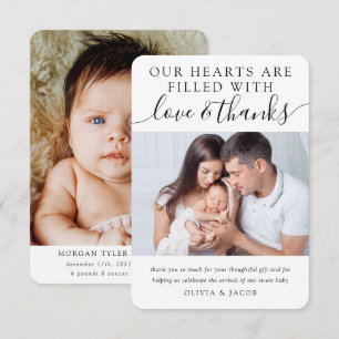 Love and Thanks Calligraphy Photo New Baby Thank You Card