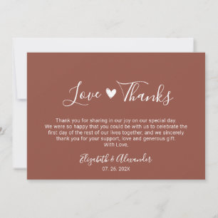 Love and Thanks Calligraphy Terracotta Wedding Thank You Card
