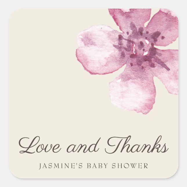 Love and Thanks Cherry Blossom Girl Baby Shower Square Sticker (Front)