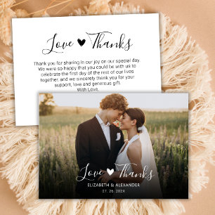 Love and Thanks Chic Heart Script Wedding Photo  Thank You Card
