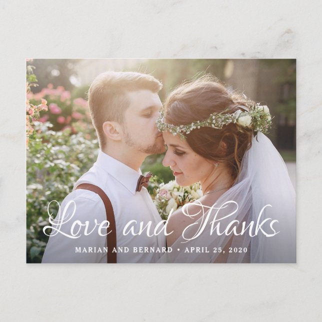 Love and Thanks Chic Pink Floral Photo Thank You Postcard (Front)