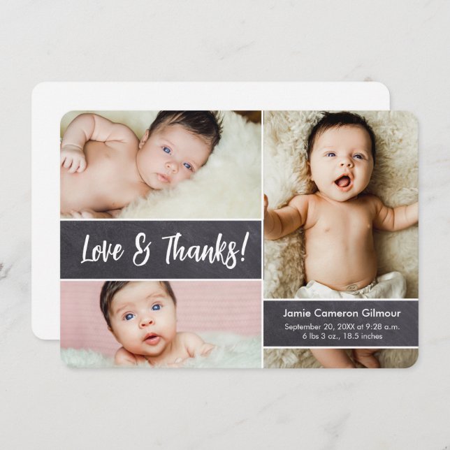 Love and Thanks Custom Photo Collage Baby Shower  Thank You Card (Front/Back)