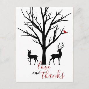 Love and Thanks Deer Couple Winter Thank You Postcard