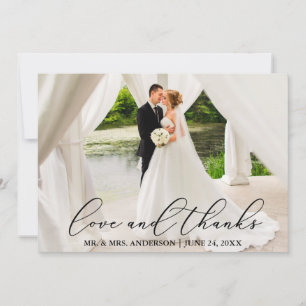 Love and Thanks Elegant Calligraphy Wedding Thank You Card