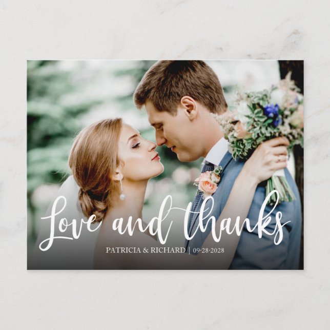 Love And Thanks Elegant Photo Wedding Thank You Postcard (Front)