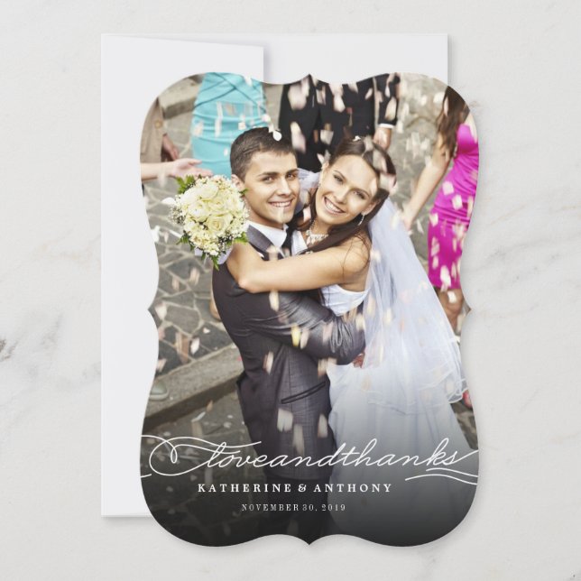 Love And Thanks Elegant Script Chic Photo Wedding Thank You Card (Front)