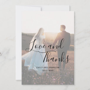 Love and Thanks Elegant Script Photo Wedding Thank You Card