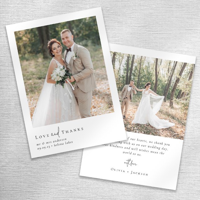 Love and Thanks Elegant Script Photo Wedding Thank You Card (Creator Uploaded)