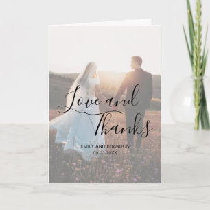 Love and Thanks Elegant Script Photo Wedding Thank You Card