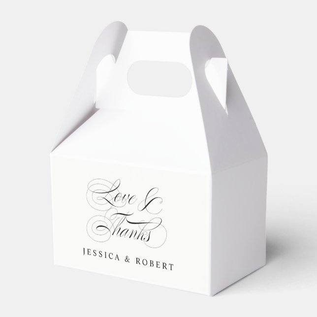 Love and Thanks Elegant Script Wedding Favour Box (Front Side)