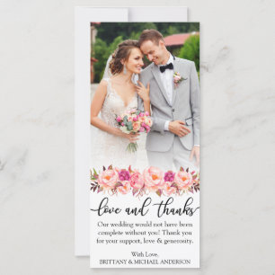 Love and Thanks Floral Pink Wedding Photo Card