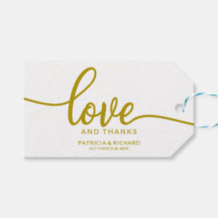 Love and Thanks - Gold Calligraphy Wedding Favour Gift Tags