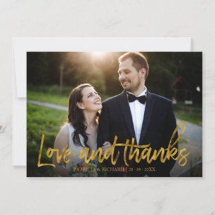 Love And Thanks Gold Foil Wedding Thank You Photo Card