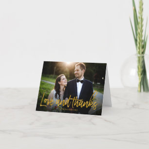 Love And Thanks Gold Foil Wedding Thank You Photo Card