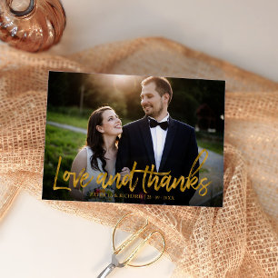Love And Thanks Gold Foil Wedding Thank You Photo Card