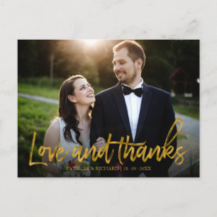 Love And Thanks Gold Foil Wedding Thank You Photo Postcard