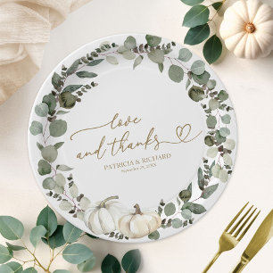 Love And Thanks Greenery Pumpkin Wedding Paper Plate