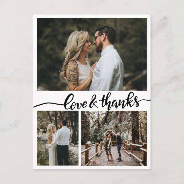 Love And Thanks Handwritten Couple Wedding Photos Postcard (Front)