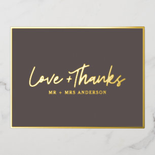 Love and Thanks Handwritten Script Black Gold Foil Holiday Postcard