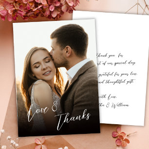 Love and Thanks Handwritten Script Photo Wedding Thank You Card