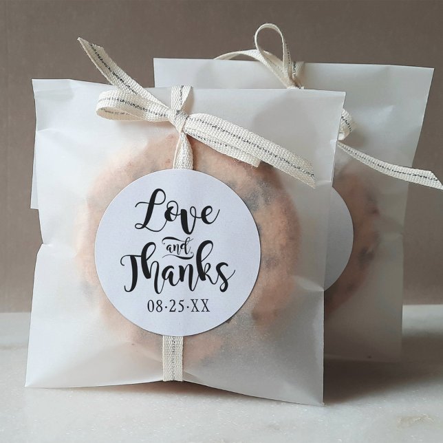 Love and Thanks Handwritten Script Wedding Classic Round Sticker (Creator Uploaded)